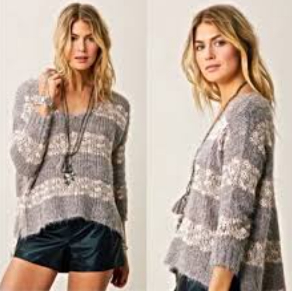 Free People Linus Oversized Knit Stripe Pullover Sweater Size Medium